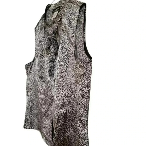 S C Collection Black & Silver Silky  Scoop Blouse Top with Self Ties sz L - Picture 5 of 10